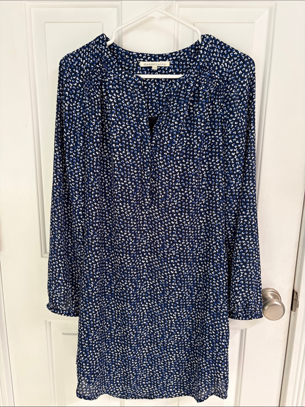 Daniel Rainn Navy Blue Printed Long Sleeve Shift Dress